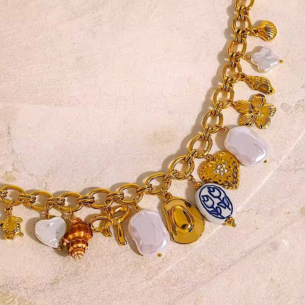 Stainless Steel Vintage Charm Necklace Gold Plated Choker Multi-charm Se… - Picture 10 of 13